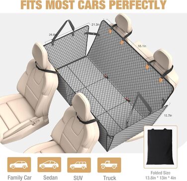 Захист для заднього сидіння автомобіля Lekeinchi для собак - килимок для собак на заднє сидіння з 6 стабільними дерев'яними планками та ременями безпеки - водовідштовхувальний, стійкий до подряпин, запобігає ковзанню, килимок для собак для SUV, вантажівки