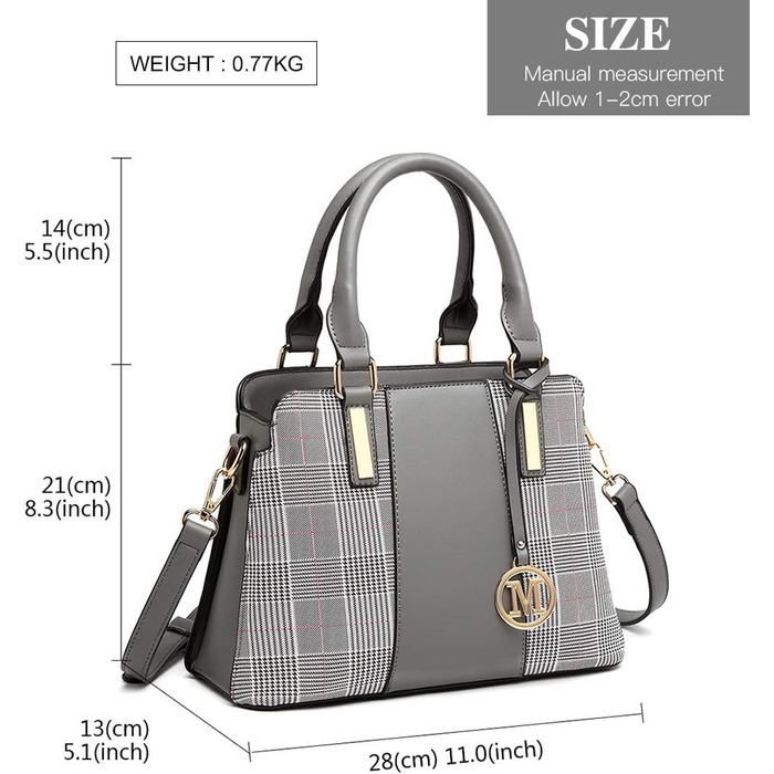 Сумка жіноча Miss Lulu середнього розміру з PU шкіри: сумка-шопер, сумка на плече для роботи, подорожей, бізнесу, сіра