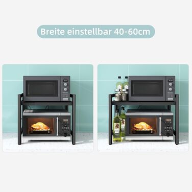 Поличка для мікрохвильової печі, 2-ярусна, чорна, 36,5 x 40 x 46 см