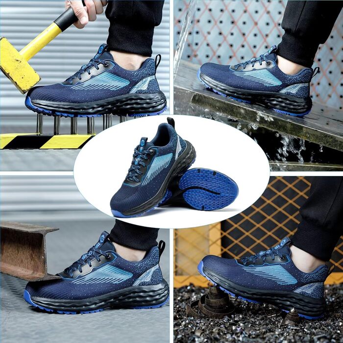 Черевики безпеки ISOOUS для чоловіків та жінок. Легкі, дихаючі, з металевим капаком, антиковзаючі, зручні. Розмір 43 EU, блакитні.