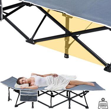 Розкладне ліжко-крісло для кемпінгу з сумкою для зберігання, до 250 кг, 190x62x38 см, для дорослих, відпочинку на природі, в саду, в подорожах