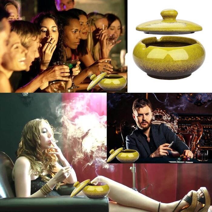 Керамічна попільничка для сигарет з кришкою, ретро-дизайн, для вулиці та дому, жовта