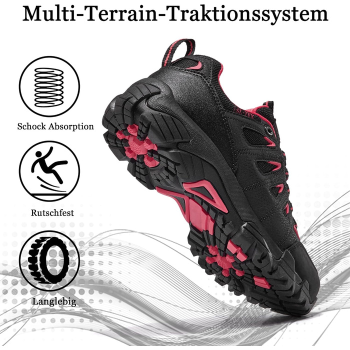 Туфлі для хайкінгу SHULOOK для жінок, водонепроникні, легкі, трекінгові, гірські, для активного відпочинку, кемпінгу, риболовлі, чорні, червоні, 39 EU