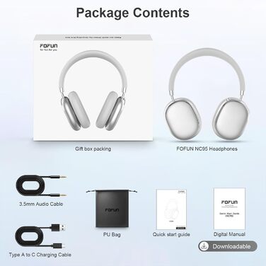 Навушники бездротові Bluetooth 6.0 NC95 з шумозаглушенням, сірі. До 120 годин роботи, налаштування EQ через додаток, для подорожей та спорту