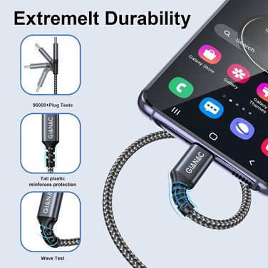 Кабель USB-C GIANAC 5M: зарядний та передавач даних для Samsung, Huawei, Google, Sony (зелений)