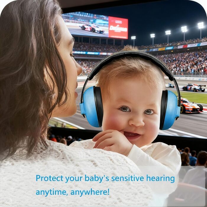 Навушники для захисту вух дитини 0-2 роки - шумозахисні навушники для літака, сну та повсякденного використання | Регульовані, м'які та легкі для новонароджених та малюків, (Блакитні)