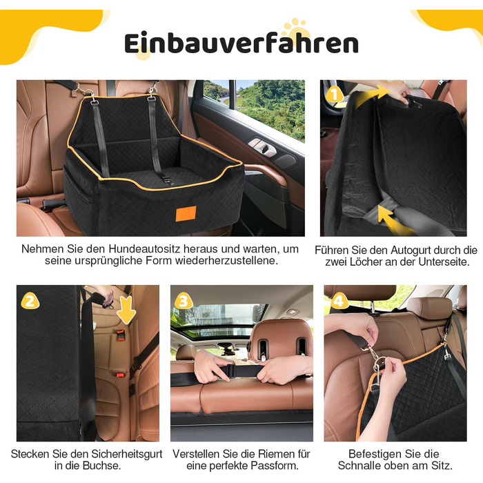 GL GLENSLAVE Dog Car Seat for Medium/Large Dogs - Elevated Pet Seat for Dogs Up to 25kg or 2 Small Dogs - Removable & Washable with Thick Cushions & Storage Pockets (Black)