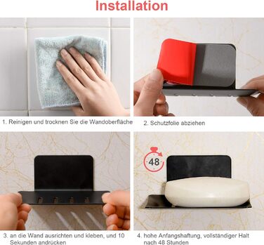 Тримач для мила без свердління, нержавіюча сталь, самоклеючий, кошик для мила, мильниця, кріплення на стіну для губок, щіток, мила, мильниця на стіну з 3M клейкою подушечкою для ванної кімнати, кухні, балкону (Чорний)