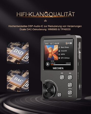 MECHEN M30 MP3 Плеєр Hi-Res з DAC, DSD FLAC, 64GB, Підтримка до 256GB (Сірий)