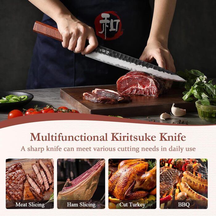 HEZHEN 8-Inch 3-Layer Damascus Steel Chef's Knife - Professional Japanese Kitchen Knife with Octagonal Redwood Handle & Wooden Sheath