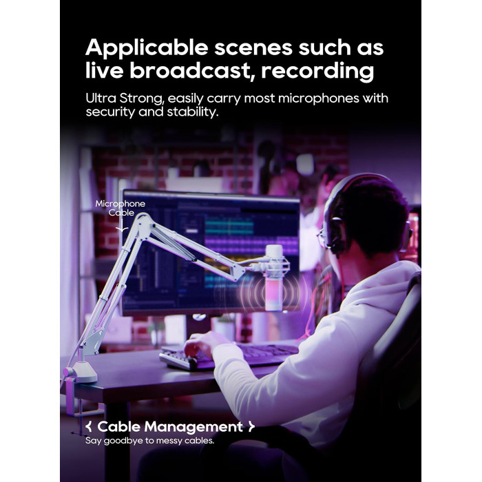 Кріплення для мікрофона на настільний стіл, 40 см, для HyperX QuadCast, Blue Yeti, 360° оберт, з адаптером 3/8' - 5/8'