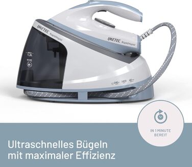 Праска з парогенератором Imetec Rapidvapor Plus: швидкий нагрів, 1.2 л резервуар, підошва Fluid Ceramic, 300 г пара, 5.5 бар тиск