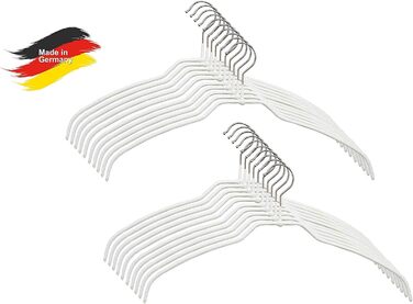 MAWA Clothes Hangers Light, Set of 20 space-saving (50%) and non-slip hangers, ideal for shirts and blouses, with a 360° rotatable hook and non-slip coating, 42 cm, White