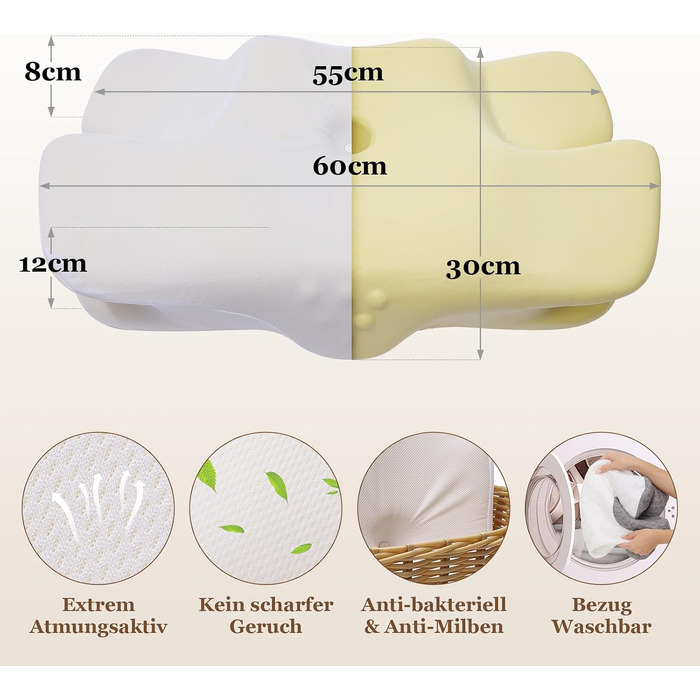Ортопедична подушка для шиї та плечей з ефектом пам'яті (Memory Foam) — Ергономічна анатомічна подушка для сну, що знімає напругу