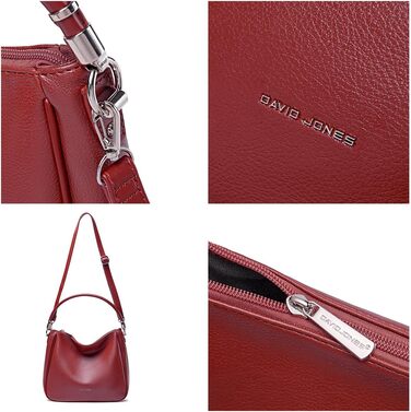Сумка жіноча David Jones Hobo середнього розміру з м'якої PU шкіри бордового кольору. Шопер, сумка через плече з довгими ручками для повсякденного використання