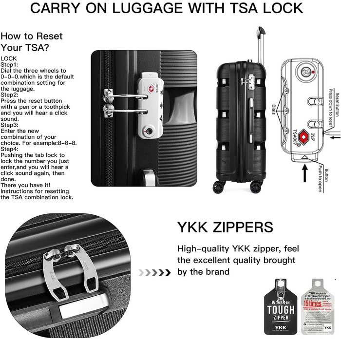 Чохол-валіза KONO 76см з TSA замком та 4 колесами. Валіза з поліпропілену, 100 літрів (Чорний, XL)