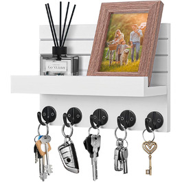 Дерев'яне ключниця на стіну з полицею, білий колір. 5 гачків для ключів, для прихожої, спальні, вітальні