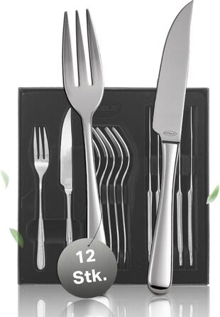 RÖSLE ELEGANCE Steak Set, 12-Piece – High-Quality Steak Set for 6 People made of Stainless Steel 18/10 and Special Blade Steel – Highly Polished, Dishwasher-Safe, in Elegant Gift Box, 12-Piece Steak Set