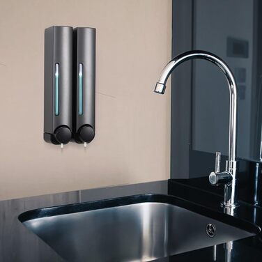 Набір дозаторів для мила та гелю для душу на стіну (2 шт, 380 мл, сірий)