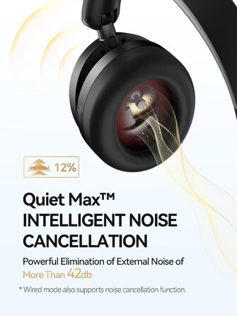 1MORE SonoFlow Pro - Бездротові навушники Over-Ear з активним шумозаглушенням, LDAC, Hi-Res Audio, Bluetooth 5.4, 100 годин роботи, швидка зарядка, 3.5 мм кабель, AI шумозаглушення (Чорний)