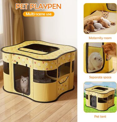 Транспортувальна переноска для собак та котів ASOPETS – розкладний вольєр з боковою кишенею (зелений, жовтий)