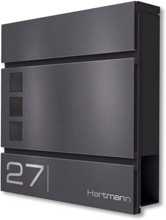 Поштова скринька Metzler Cube Anthrazit RAL 7016 з лазерним гравіюванням адреси та номера будинку, з газетницею та вікном - 37x37x10.5 см (Db703 Eisenglimmer)