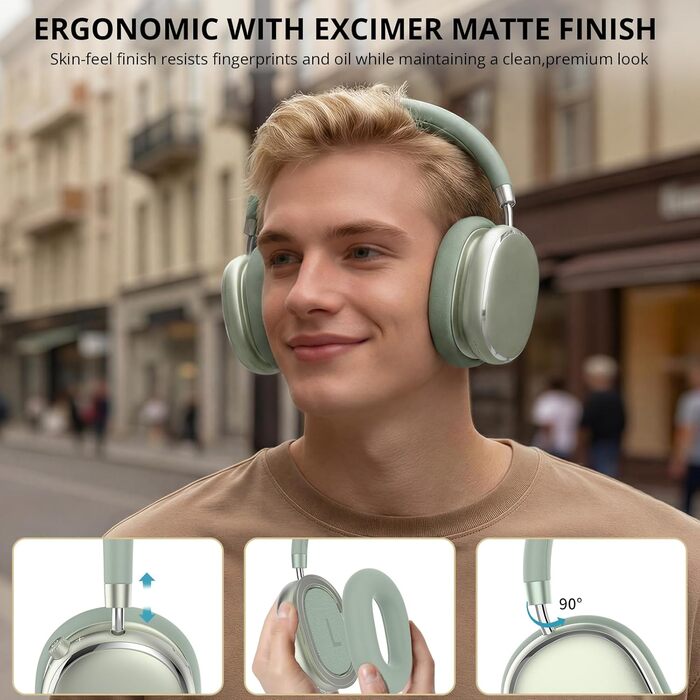 Навушники бездротові Bluetooth 6.0 NC95 з шумозаглушенням, поворотним регулятором, 120+ годин роботи, EQ налаштування через додаток, зелені для подорожей та спорту