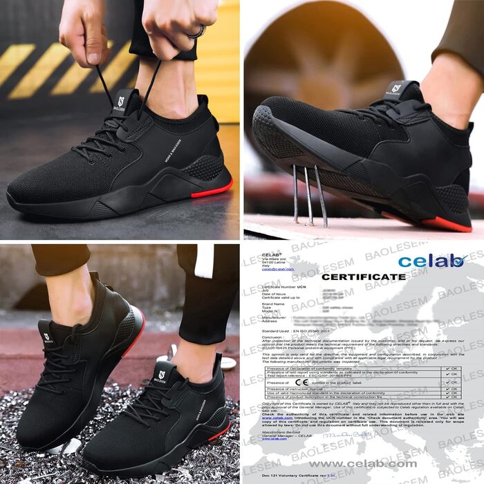 Черевики робочі BAOLESEM: спортивні, дихаючі, зі сталевим підноском, 45 EU, чорні