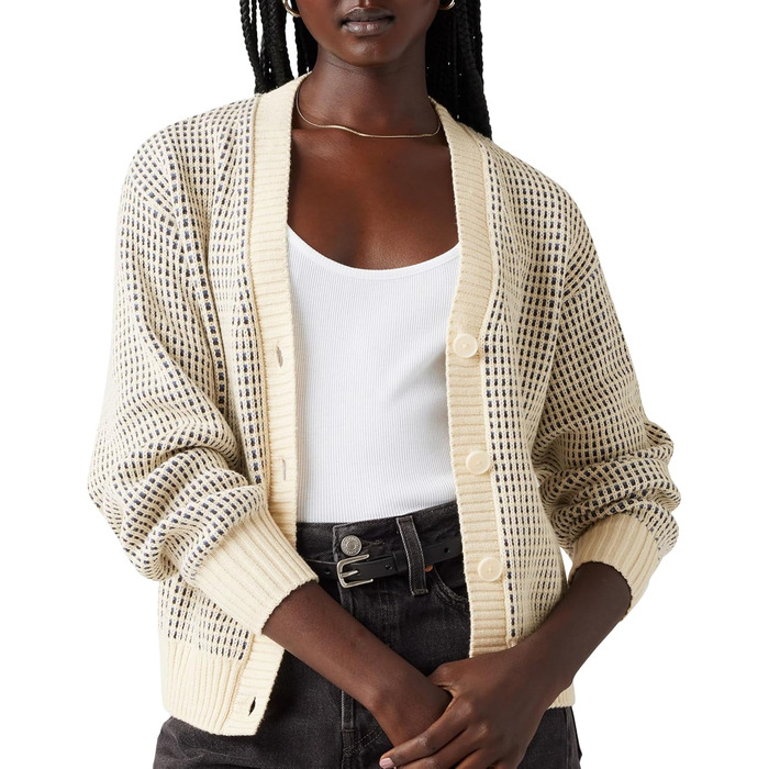 Levi's Daen Snowflake Strickjacke: жіноча в'язана жилетка з принтом сніжинок (L, смужка Butter Cream)