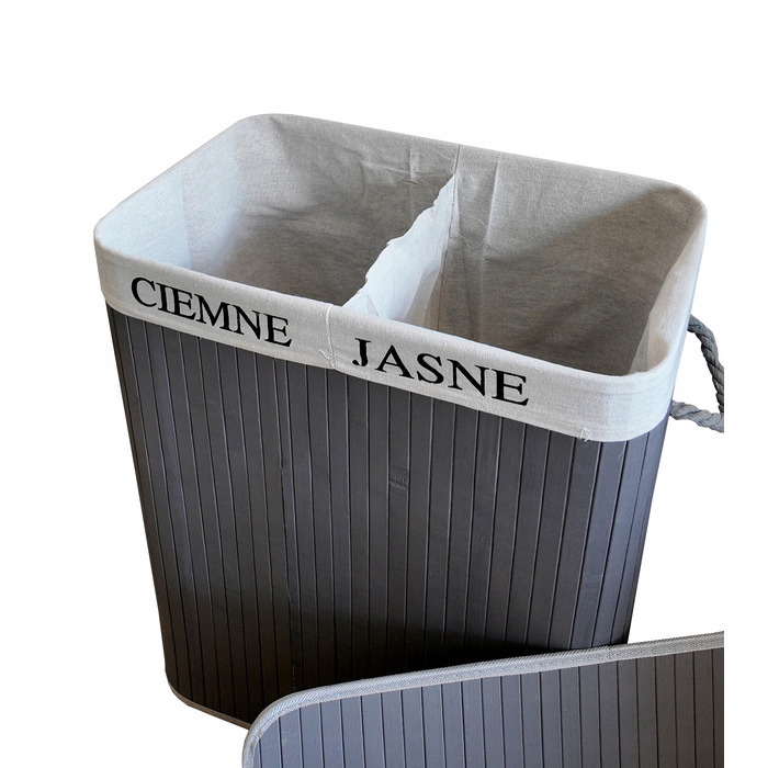 Великий бамбуковий кошик для білизни та іграшок з кришкою, 100 л, сірий