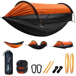 Гамак-намет для кемпінгу з москітною сіткою та сонцезахистом, 290x140 см, великий простір, легкий, з ременями для кріплення до дерева, підлоговий намет для відпочинку на природі, пікніків, походів, зелений (помаранчевий)