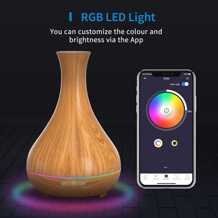 Розумний аромадифузор Meross Mini | 400 мл, RGB, керування через додаток, голосове керування | Сумісний з Apple Home, Alexa, Google Home