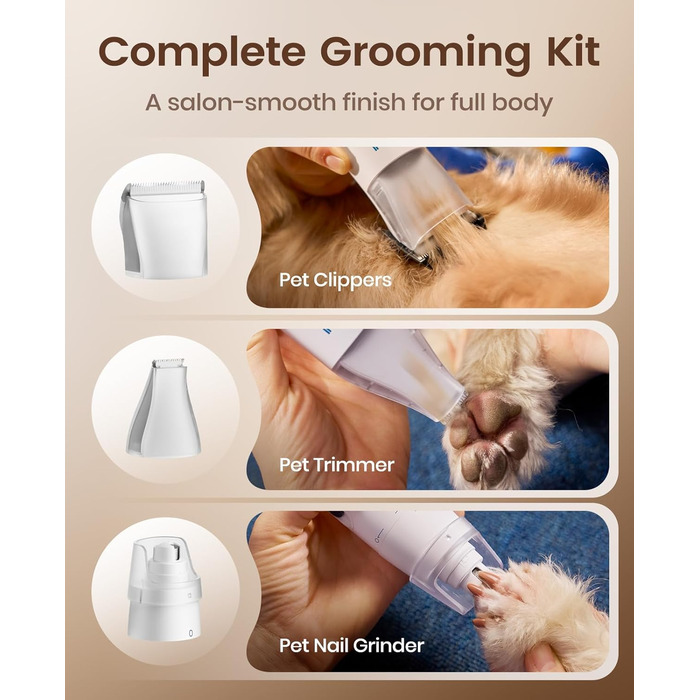 Машинка для стрижки собак Oneisall з пилососом, потужність 12000 Па, видаляє 99.99% шерсті, тиха, для собак та котів, 7 насадок