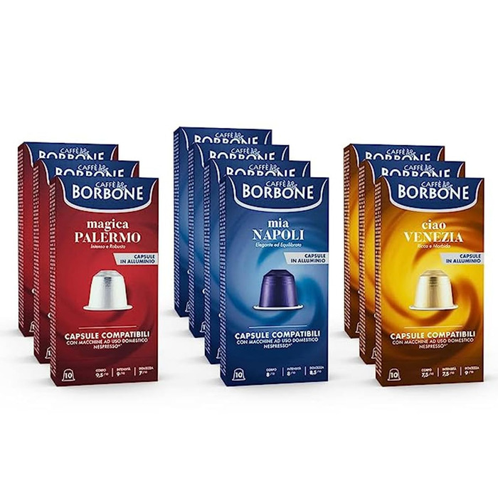 Набір кавових капсул Caffè Borbone Verkostung Kit, 90 шт. (3x30): Mia Napoli, Ciao Venezia, Magica Palermo, сумісні з Nespresso