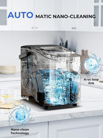 FOHERE Ice Maker - Fast Ice in 5 Minutes, 14kg/24h Capacity, Self-Cleaning, 2 Sizes, Portable for Kitchen, Office, Bar & Party (Black)
