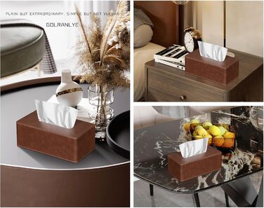 GOLRANLYE Cosmetic Tissue Box, 25×13.5×9.5 cm PU Leather Modern Tissue Box Rectangular for Bathroom Bedroom Dining Room Office and More (Brown)