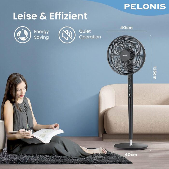 Турбовентилятор PELONIS з пульт дистанційного керування, дисплеєм, 3D циркуляцією, 36.5dB, 10м повітряний потік, регульована висота 60/111см, 4 режими з таймером, знімний захист, поворотний, 76см, оранжевий