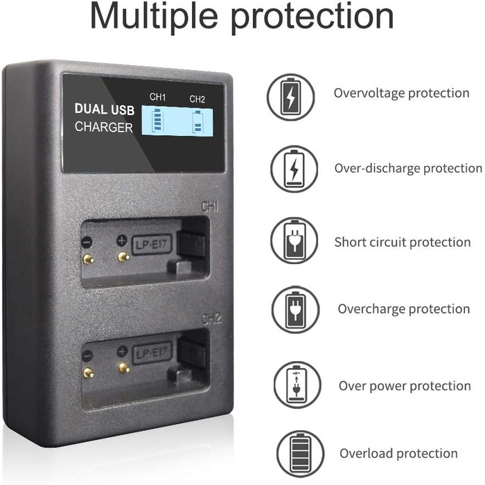 CITYORK 2 шт. акумулятори LP-E17 1800mAh + Dual USB зарядний пристрій для Canon EOS R10, R8, RP, R50, R100, 200D, 77D, 750D, 760D, 800D, 8000D, M3, M5, M6, Rebel SL2, SL3, T6i, T6s, T7i