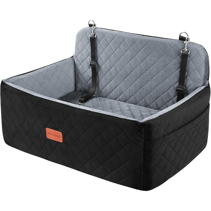 Автокрісло для собак середніх та великих порід, підйомник для собак, автоліжко для собак на заднє сидіння з 2 страхувальними ременями (чорний/сірий)