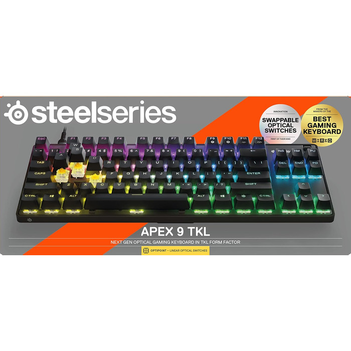 SteelSeries Apex 7 - Механічна ігрова клавіатура з OLED дисплеєм - QWERTZ (оптичні перемикачі, TKL, американська клавіатура)