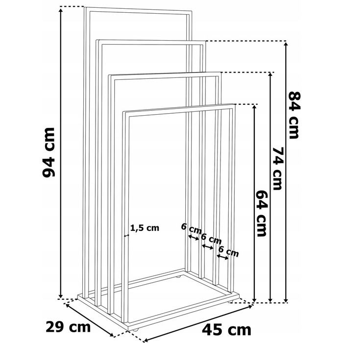 Підлоговий металевий стійка-вішак для рушників у ванну кімнату, 4 стріжні