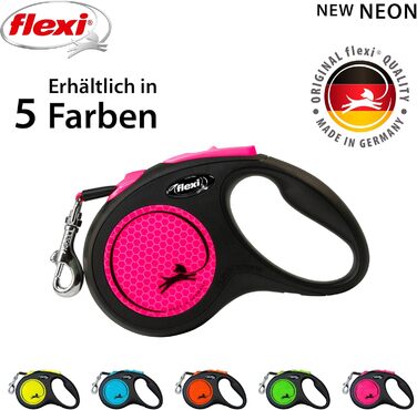 Льовіжа для собак Flexi Neon S, 5 м, чорний/неоновий помаранчевий, світловідбиваючі смуги, рулетка для собак до 15 кг