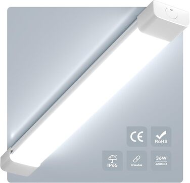 LED Damp-Proof Light 120cm | 36W Damp-Proof Lamp | Cool White 6000K 4000LM Workshop Light | IP65 Waterproof Pan Light | Waterproof Basement Light for Offices, Basements, Workshops, Garage