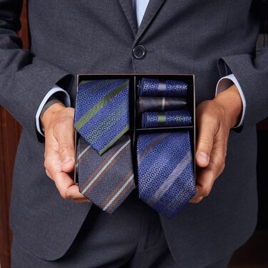 Набір краваток для чоловіків 3 шт. + 3 кишенькові хустинки | Подарунковий бокс на весілля | Класичні краватки та хустинки (синій та зелений)