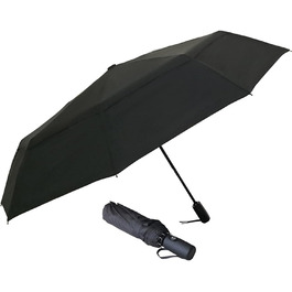 AMVUZ Сонцезахисний парасоль від дощу, стійкий до вітру, автоматичний, туристичний, чорний, з двошаровим покриттям