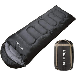 SOULOUT 3-4 Season Sleeping Bag - Waterproof Lightweight Sleeping Bag for Camping, Travel & Outdoor Activities - Ideal for Adults & Kids - 220 x 83 cm Dark Grey / Left Zip