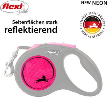 Льовіжа для собак Flexi Neon S, 5 м, чорний/неоновий помаранчевий, світловідбиваючі смуги, рулетка для собак до 15 кг