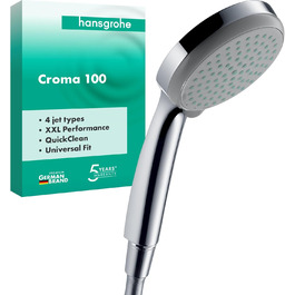 Душова лійка Hansgrohe Croma 100 з ручною насадкою, 4 режими струменя, діаметр 100 мм, антиналіт, хром, 28535000