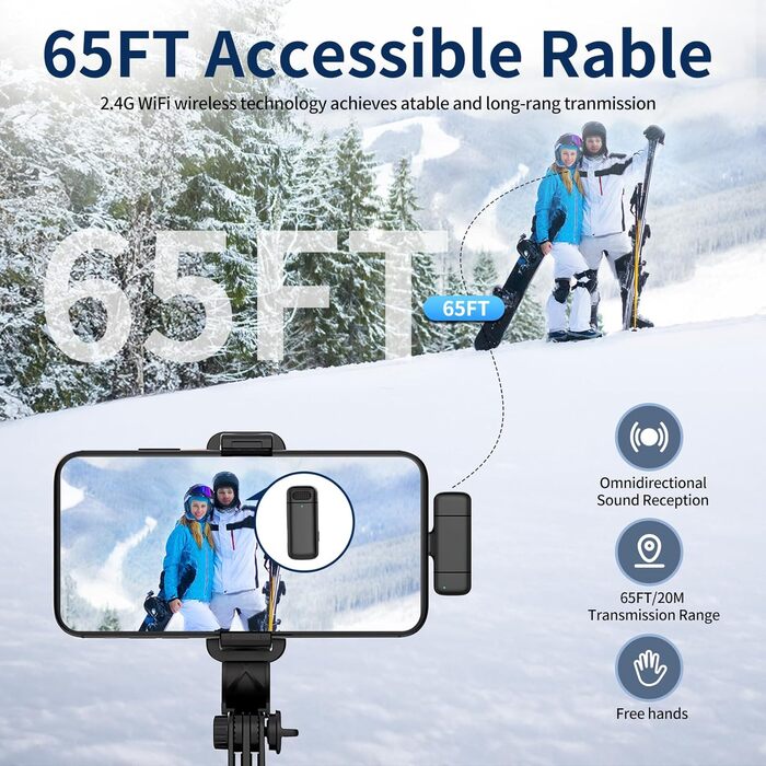 Бездротове мікрофон з кейсом для зарядки iPhone, iPad, Android, USB-C. Лавалерний мікрофон з шумозаглушенням для запису, YouTube, Facebook, TikTok, Vlog, Livestream, Plug and Play