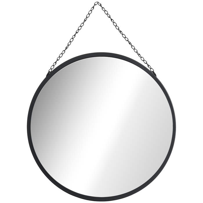 HOMCOM Wall Mirror Makeup Mirror Round Mirror Ø 50 cm with Decorative Mounting, Black Metal and Glass for Bathroom and Hallway